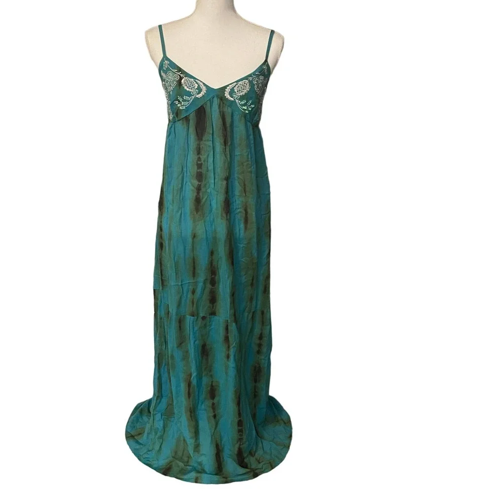 Venus maxi empire style dress, green and teal, size 4 - Picture 1 of 13